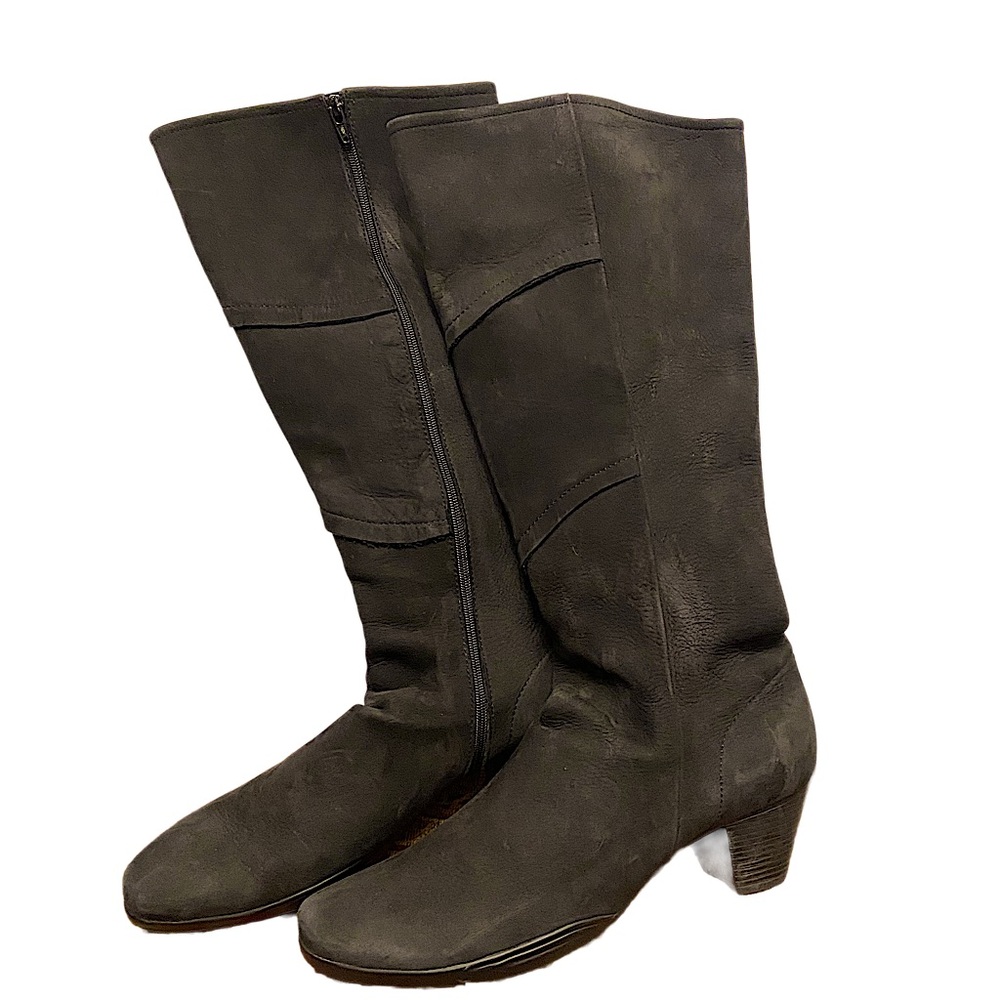 Arche Ln France Black Zip Side Closure Round Toe Knee High Genuine Suede Boots.